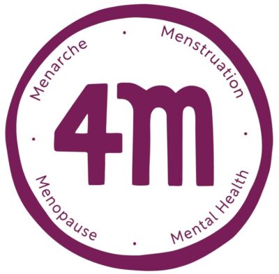 Image shows 4M logo, which says: Menarche, Menstruation, Menopause and Mental Health (4M)