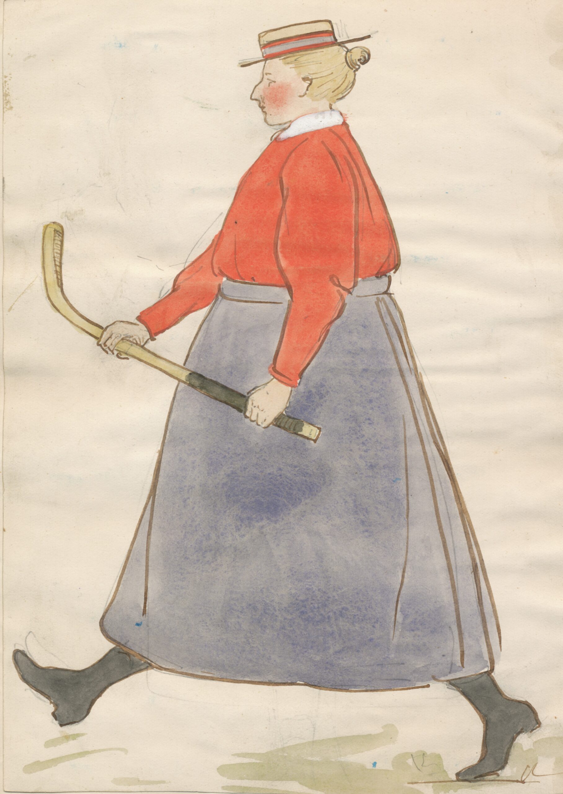 Watercolour illustration from a scrapbook entitled ‘Hockey Jottings’, 1898.
