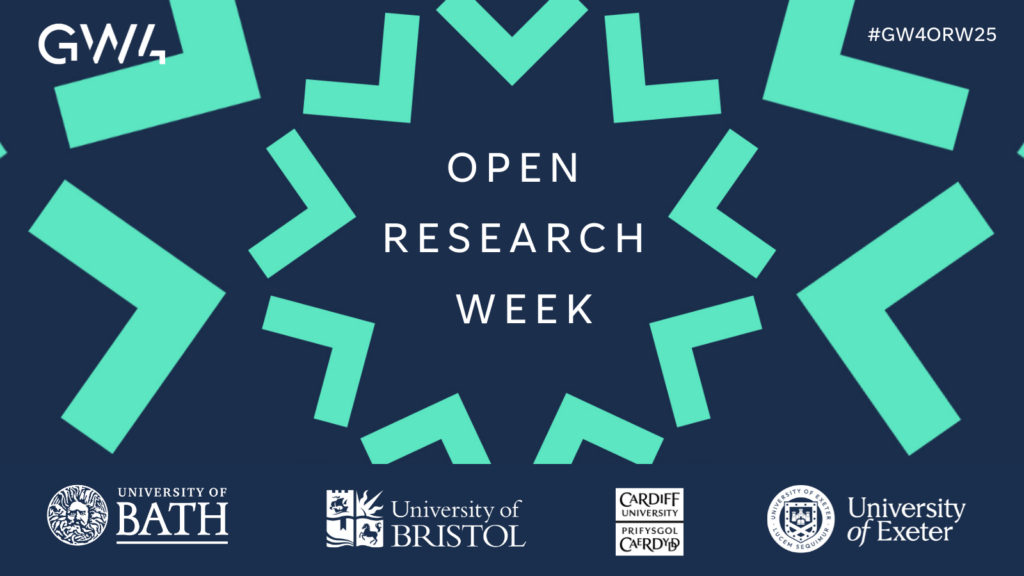 Graphic says: Open Research Week and has the logos of Bath, Bristol, Cardiff and Exeter universities, alongside the GW4 logo.