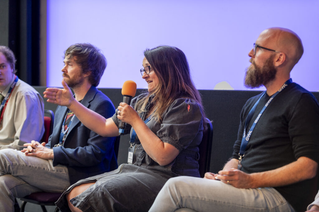 Image of group of Principal Investigators from previous Generator Funded-Research Communities participating in a panel session at the GW4 Generator Fund Showcase and Launch Event in May 2025.